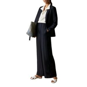 NWT Ted Baker Daryaat Striped Wide-leg High-rise Satin Pants Navy Size 4 / US L